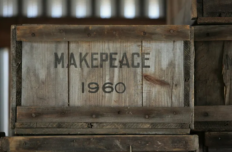 Weathered wooden ammunition crate stenciled 1960